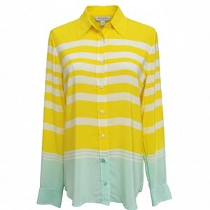 Equipment Yellow, White & Mint Striped Silk Button-Up Blouse XS Button Down